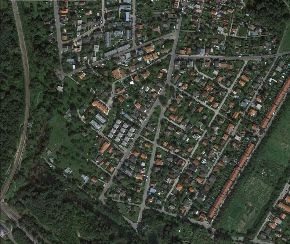 Luftbild 2014 des Gebiets rund um die Station Lobau